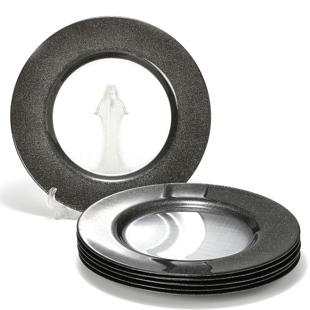 Vetro Felice ヴェトロ フェリーチェ グリッター チャージャープレート 33cm ダークグレイ＆クリア 6枚セット