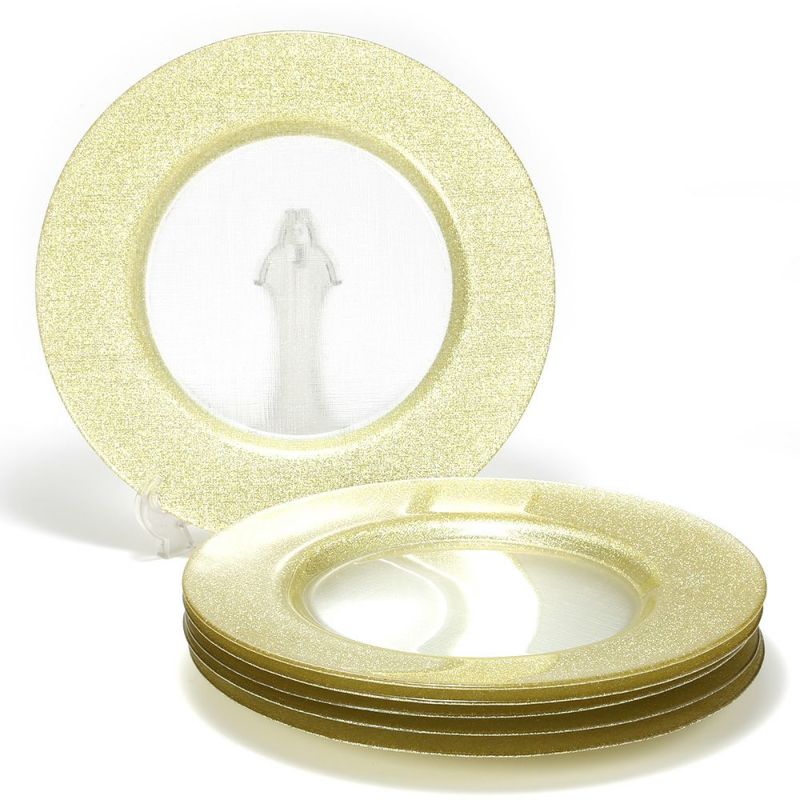 Vetro Felice ヴェトロ フェリーチェ グリッター チャージャープレート 33cm ニューゴールド＆クリア 6枚セット