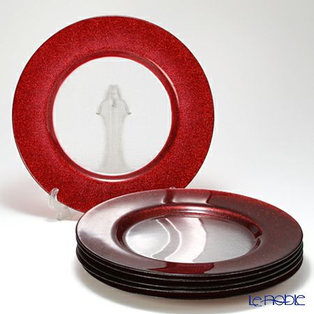 Vetro Felice ヴェトロ フェリーチェ グリッター チャージャープレート 33cm レッド＆クリア 6枚セット