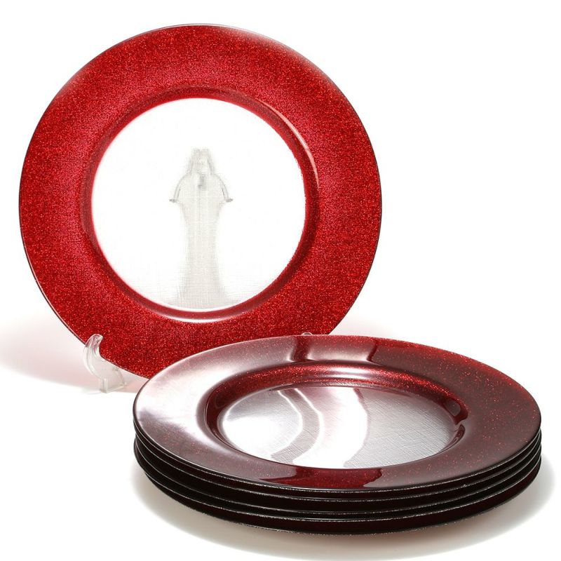 Vetro Felice ヴェトロ フェリーチェ グリッター チャージャープレート 33cm レッド＆クリア 6枚セット