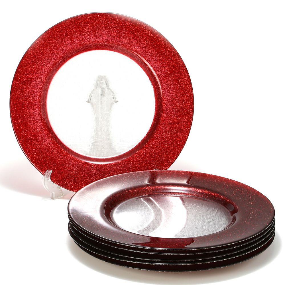 Vetro Felice ヴェトロ フェリーチェ グリッター チャージャープレート 33cm レッド＆クリア 6枚セット