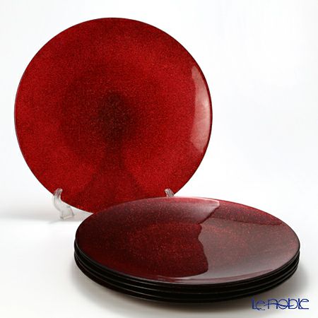 Vetro Felice ヴェトロ フェリーチェ グリッター プレート 35cm レッド 6枚セット