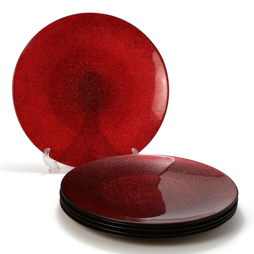 Vetro Felice ヴェトロ フェリーチェ グリッター プレート 35cm レッド 6枚セット
