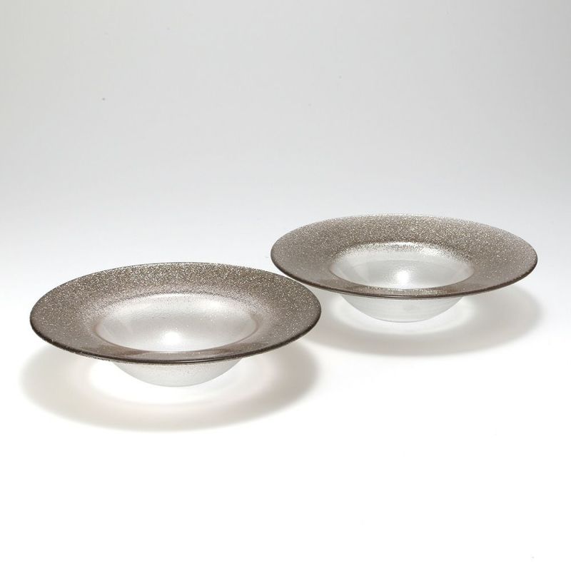 Vetro Felice ヴェトロ フェリーチェ グリッター リムボウル 19.5cm ジンジャー＆クリア ペア