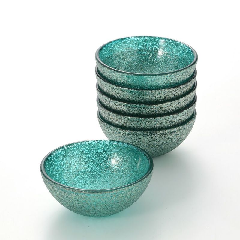 Vetro Felice ヴェトロ フェリーチェ グリッター ミニボウル 9cm アクアブルー 6個セット