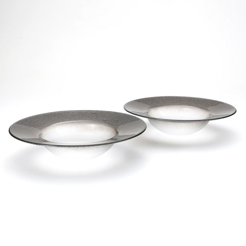 Vetro Felice ヴェトロ フェリーチェ グリッター リムボウル 26cm ダークグレイ＆クリア ペア