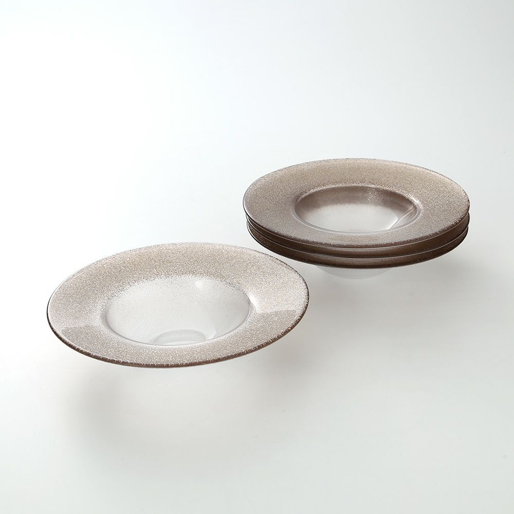 Vetro Felice ヴェトロ フェリーチェ グリッター リムボウル 19.5cm ジンジャー＆クリア 4個セット