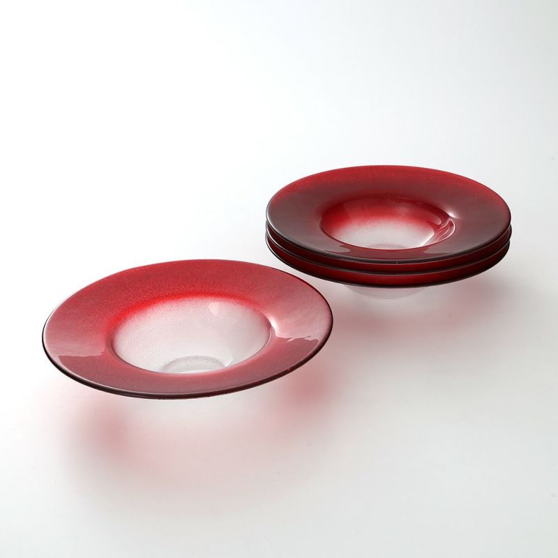 Vetro Felice ヴェトロ フェリーチェ グリッター リムボウル 19.5cm レッド＆クリア 4個セット