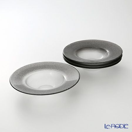 Vetro Felice ヴェトロ フェリーチェ グリッター リムボウル 19.5cm ダークグレイ＆クリア 4個セット