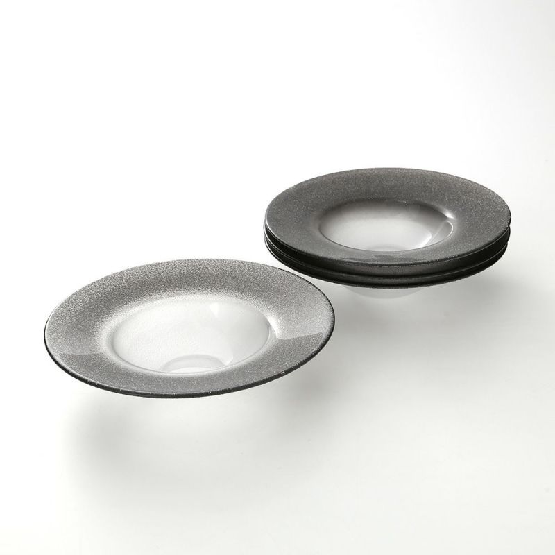 Vetro Felice ヴェトロ フェリーチェ グリッター リムボウル 19.5cm ダークグレイ＆クリア 4個セット
