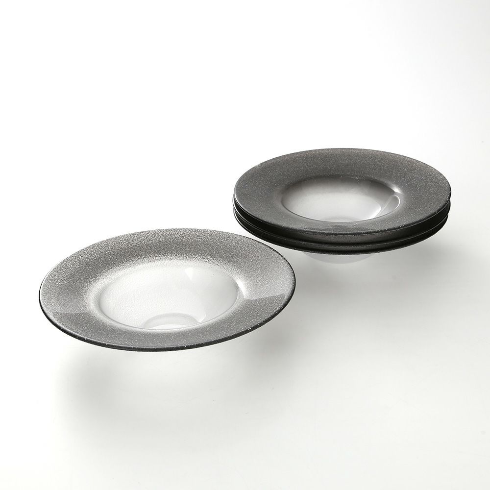 Vetro Felice ヴェトロ フェリーチェ グリッター リムボウル 19.5cm ダークグレイ＆クリア 4個セット