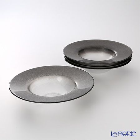 Vetro Felice ヴェトロ フェリーチェ グリッター リムボウル 26cm ダークグレイ＆クリア 4個セット