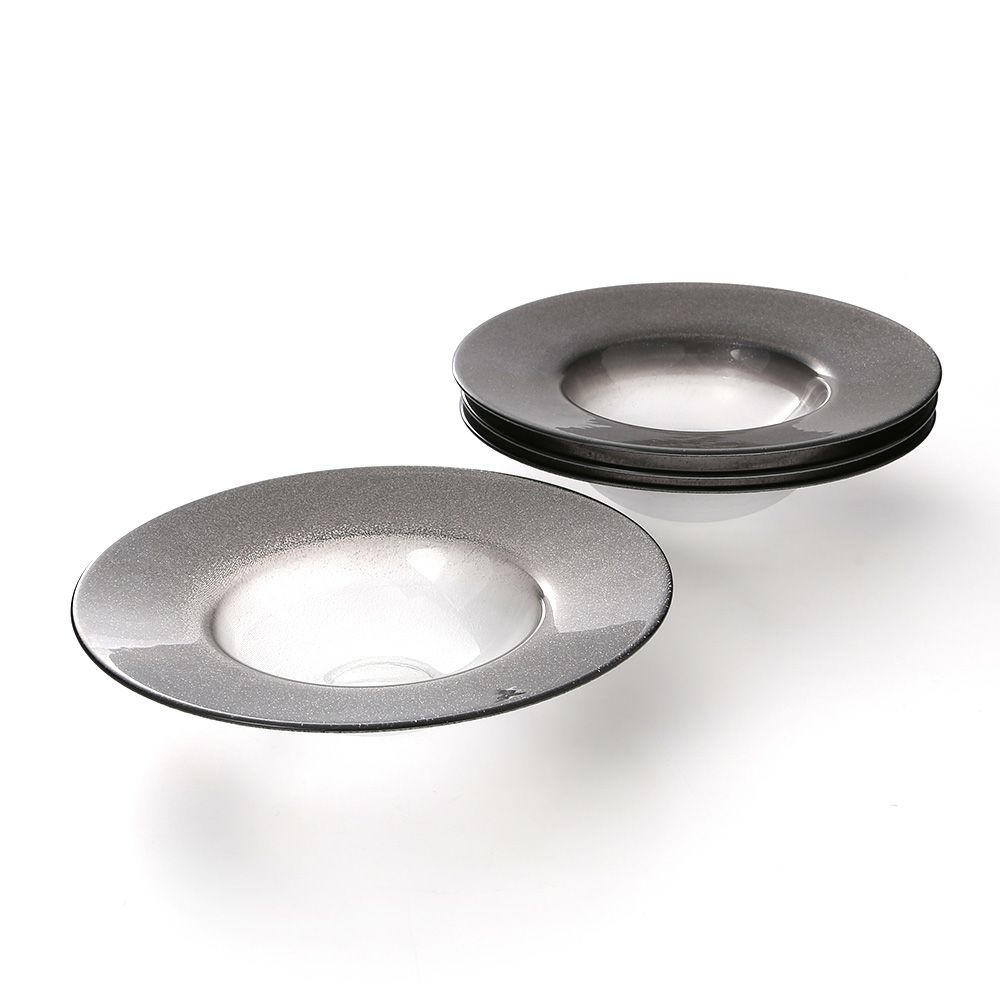 Vetro Felice ヴェトロ フェリーチェ グリッター リムボウル 26cm ダークグレイ＆クリア 4個セット