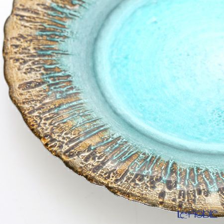 Vetro Felice ヴェトロ フェリーチェ フラッシュ プレート 21.5cm ターコイズブルー＆ゴールド 6枚セット