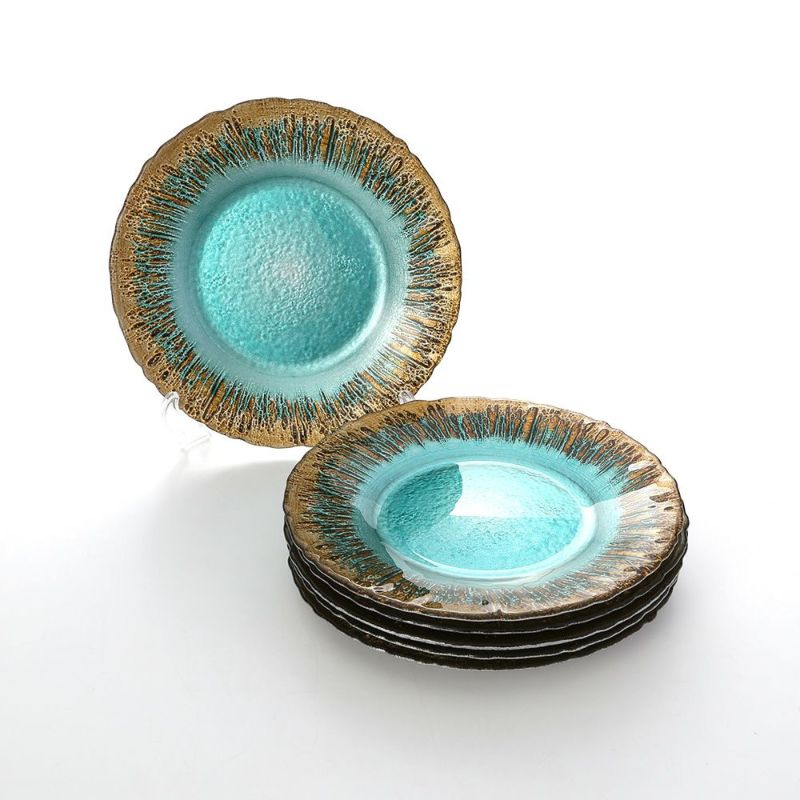 Vetro Felice ヴェトロ フェリーチェ フラッシュ プレート 21.5cm ターコイズブルー＆ゴールド 6枚セット