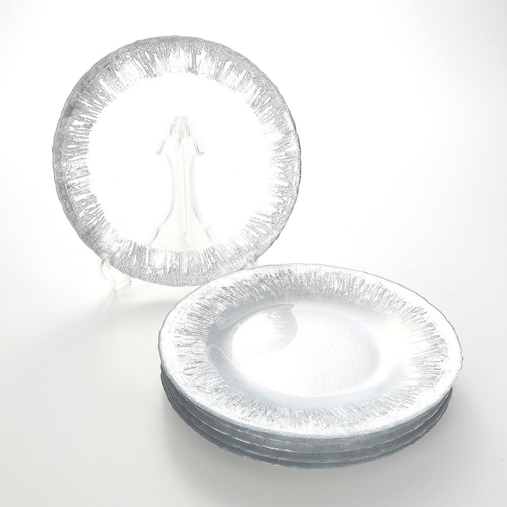 Vetro Felice ヴェトロ フェリーチェ フラッシュ プレート 28cm クリア＆シルバー 6枚セット