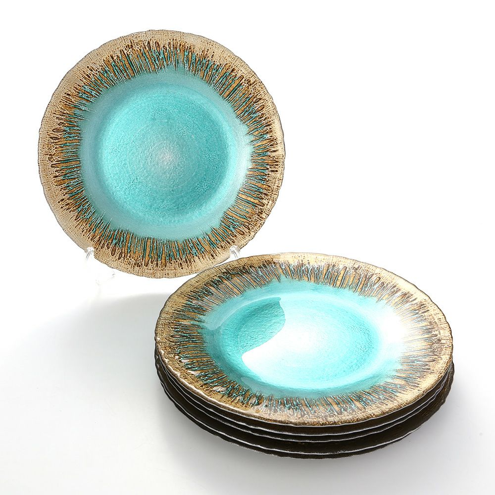 Vetro Felice ヴェトロ フェリーチェ フラッシュ プレート 28cm ターコイズブルー×ゴールド 6枚セット