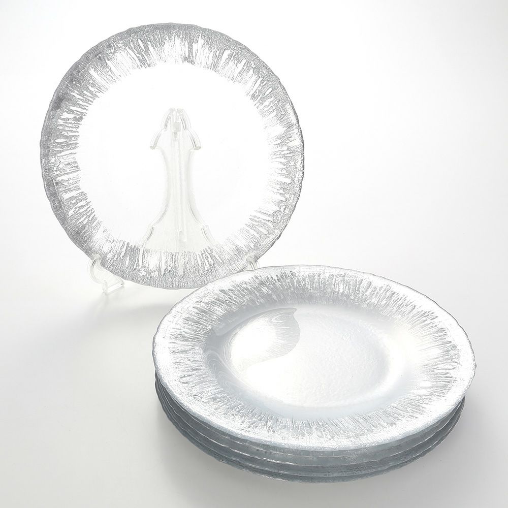 Vetro Felice ヴェトロ フェリーチェ フラッシュ プレート 33cm クリア＆シルバー 6／12 6枚セット