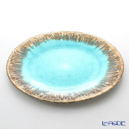 Vetro Felice ヴェトロ フェリーチェ フラッシュ プレート 33cm ターコイズブルー＆ゴールド 6枚セット