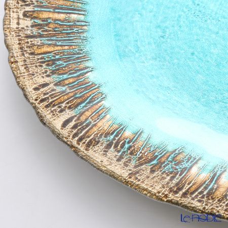 Vetro Felice ヴェトロ フェリーチェ フラッシュ プレート 33cm ターコイズブルー＆ゴールド 6枚セット