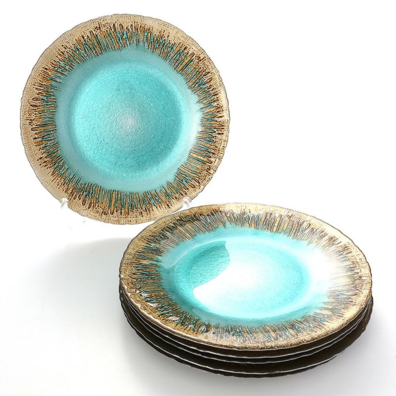 Vetro Felice ヴェトロ フェリーチェ フラッシュ プレート 33cm ターコイズブルー＆ゴールド 6枚セット