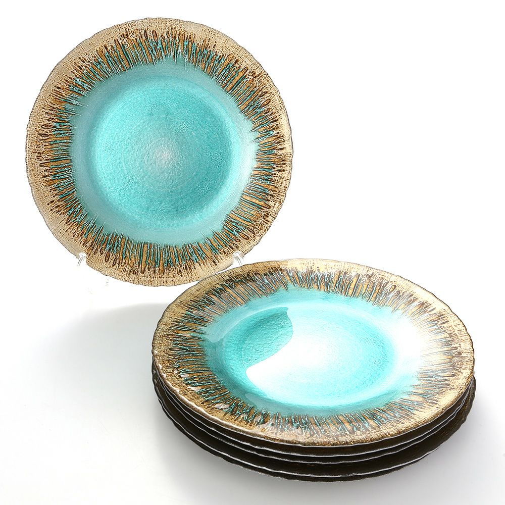 Vetro Felice ヴェトロ フェリーチェ フラッシュ プレート 33cm ターコイズブルー＆ゴールド 6枚セット