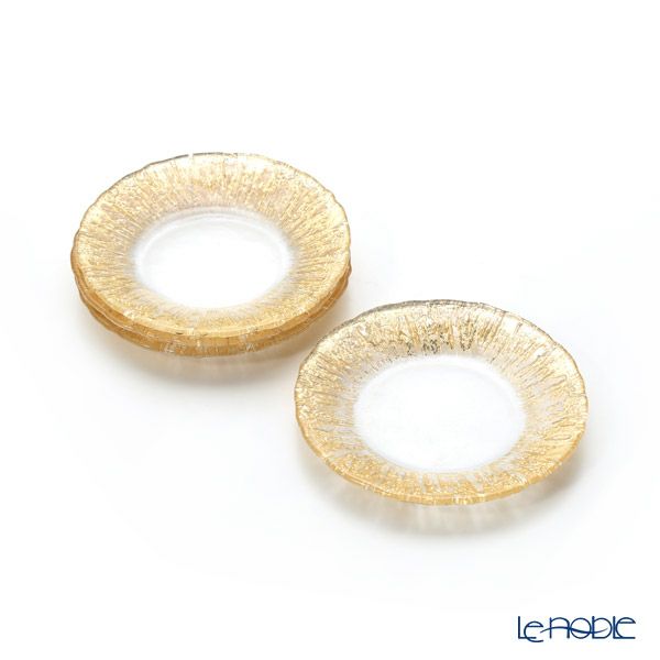 Vetro Felice ヴェトロ フェリーチェ フラッシュ プレート 15cm クリア＆ゴールド 4枚セット