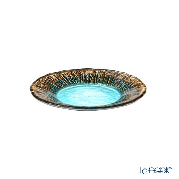 Vetro Felice ヴェトロ フェリーチェ フラッシュ プレート 15cm ターコイズブルー＆ゴールド 4枚セット