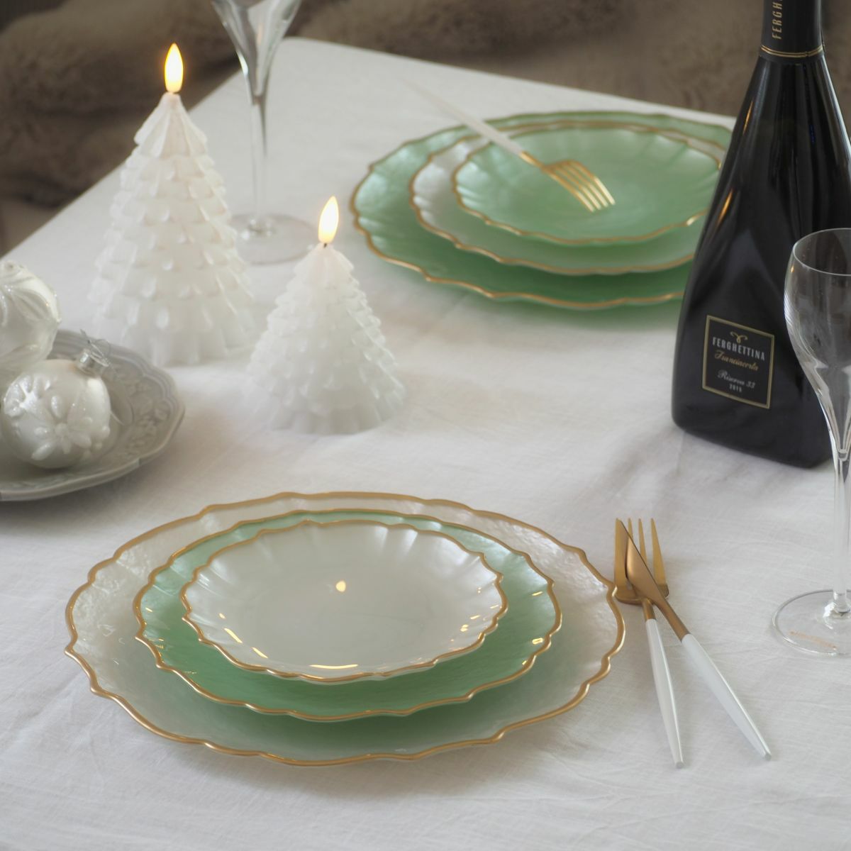 Vetro Felice ヴェトロ フェリーチェ パールクイーン プレート 27cm グリーン 4枚セット