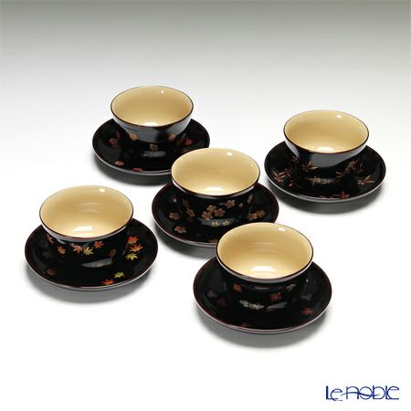 【伝統工芸】輪島塗 湯呑＆茶托 5客揃小花 坂口政昭氏作