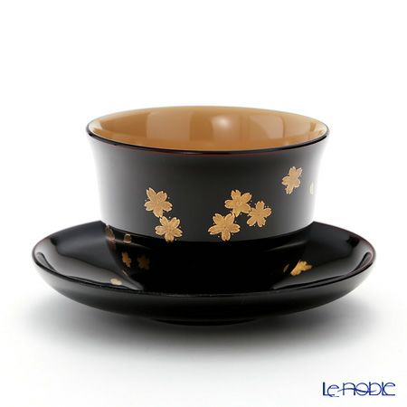 【伝統工芸】輪島塗 湯呑＆茶托 5客揃小花 坂口政昭氏作