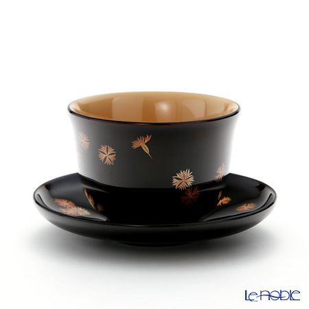 【伝統工芸】輪島塗 湯呑＆茶托 5客揃小花 坂口政昭氏作