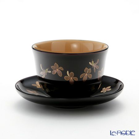 【伝統工芸】輪島塗 湯呑＆茶托 5客揃小花 坂口政昭氏作