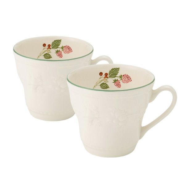 ウェッジウッド☆マグ&21cmプレートペアセット　ピンク＆ホワイト ウェッジウッド（Wedgwood） フェスティビティ マグ 350ml（ラズベリー