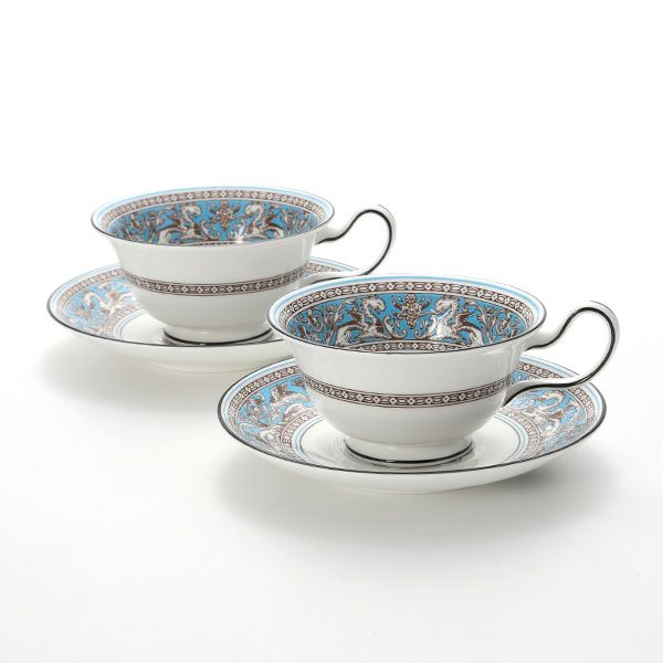 ウェッジウッド（Wedgwood） フロレンティーン ターコイズ ティーカップ＆ソーサー（ピオニー） 200ml ペア 【ブランドボックス付】