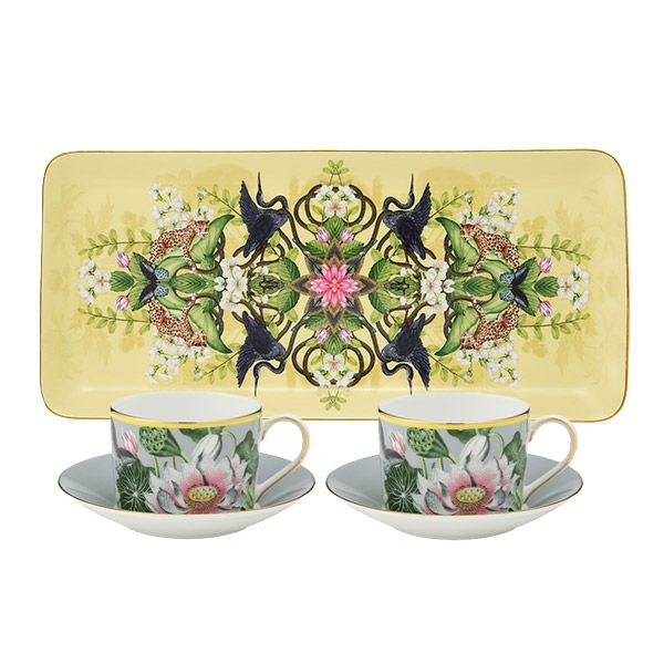 ウェッジウッド（Wedgwood） ワンダーラスト ウォーターリリー ティーカップ＆ソーサー×2＆スクエアトレイ ×1 3点セット