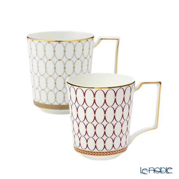 ウェッジウッド（Wedgwood） ルネッサンス グレイ（グレー）＆レッド マグカップ 300ml ペア