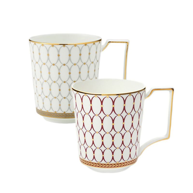 ウェッジウッド（Wedgwood） ルネッサンス グレイ（グレー）＆レッド マグカップ 300ml ペア