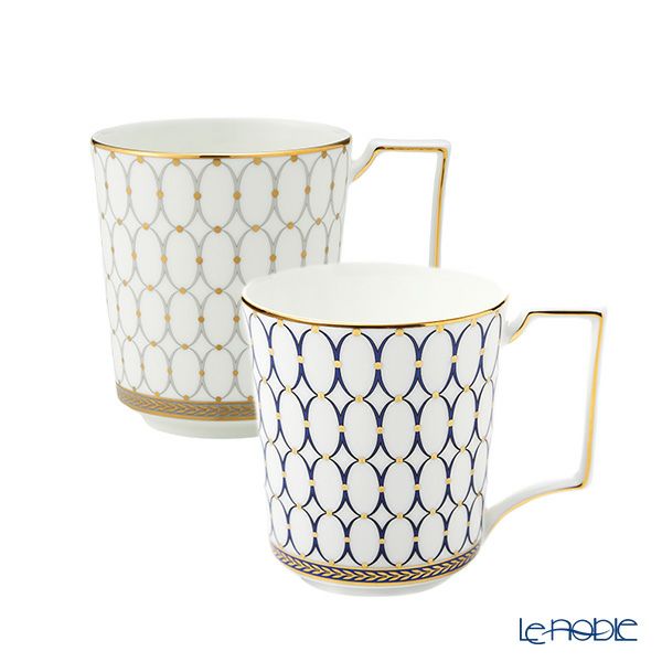 ウェッジウッド（Wedgwood） ルネッサンス グレイ（グレー）＆ゴールド（ブルー） マグカップ 300ml ペア