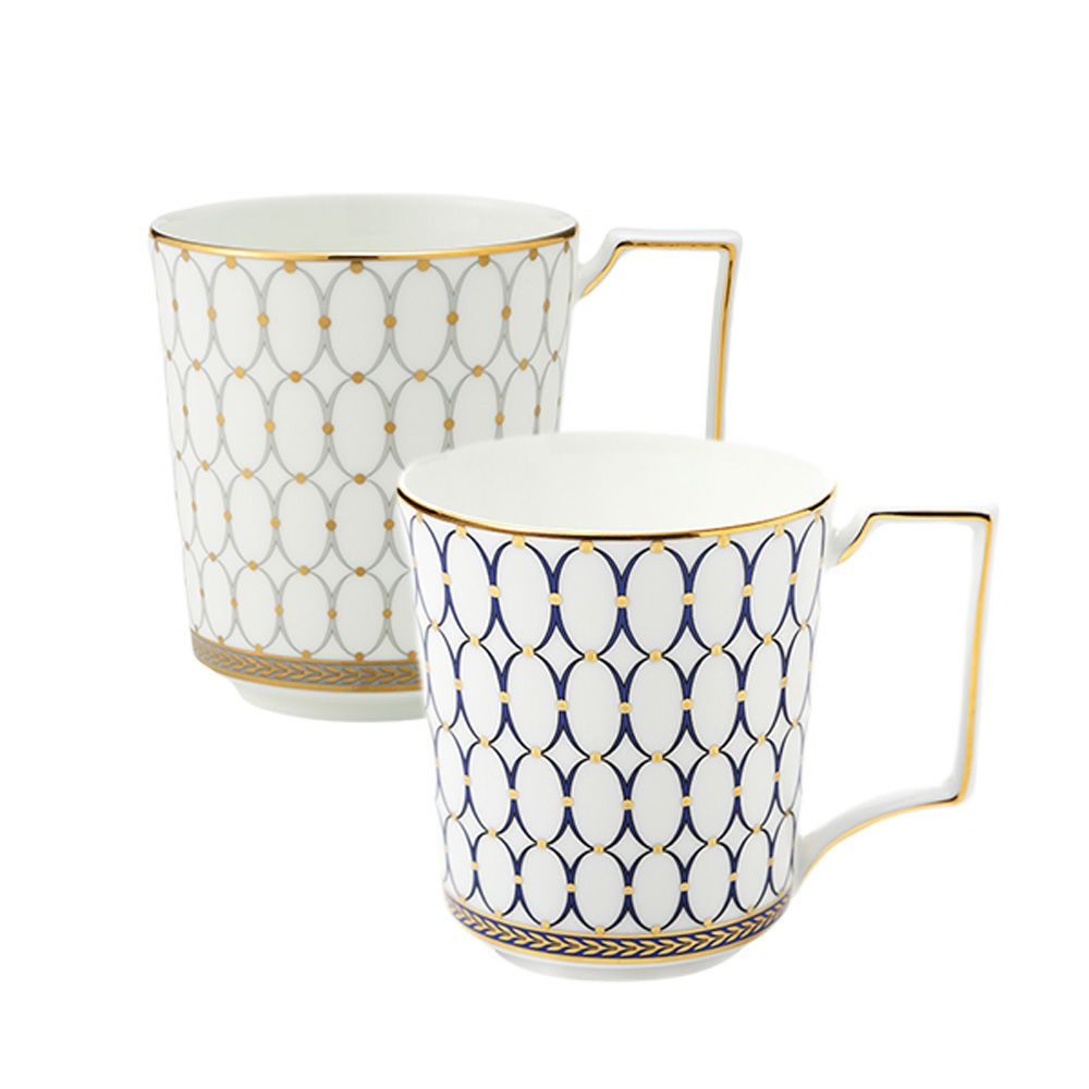 ウェッジウッド（Wedgwood） ルネッサンス グレイ（グレー）＆ゴールド（ブルー） マグカップ 300ml ペア