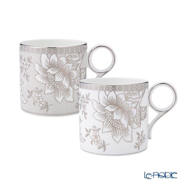 ウェッジウッド（Wedgwood） シルバートンキン マグカップ 350ml ペア ホワイト＆シルバーストライプ