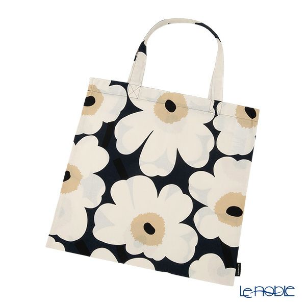 マリメッコ（marimekko） Pieni Unikko ピエニ ウニッコ ファブリックバッグ／エコバッグ／トートバッグ 43×43cm ミッドナイトブルー×クリーム 074528-518／25AW
