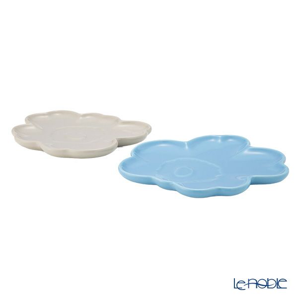 マリメッコ（marimekko）Unikko ウニッコ／けしの花 プレートセット ライトブルー×ベージュ 13.5cm 074591-580／25AW