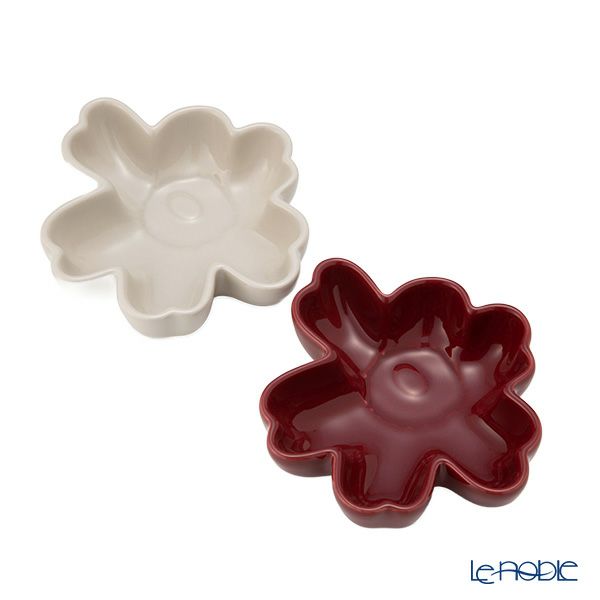 マリメッコ（marimekko）Unikko ウニッコ／けしの花 ボウル セット 11cm ホワイト＆バーガンディー 074590-380／25AW