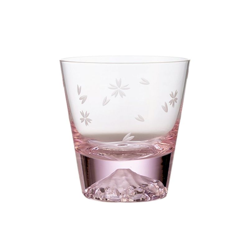 【伝統工芸】田島硝子 富士山グラス 桜切子 桜色 ロックグラス 270ml TG21-015-RPS【木箱入】