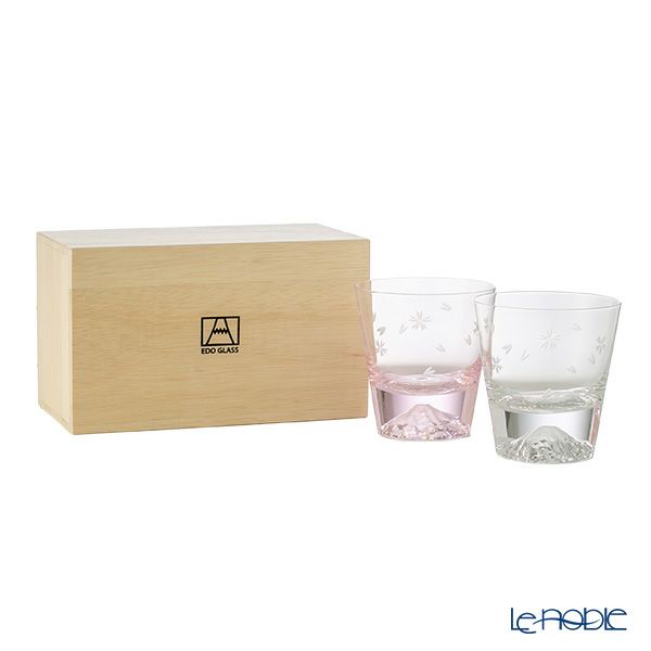 【伝統工芸】田島硝子 富士山グラス 桜切子 紅白ペア ロックグラス 270ml TG21-015-2RPS 紅白ペア【木箱入】