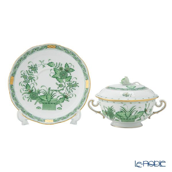 ヘレンド インドの華グリーン FV スープカップ＆ソーサー 蓋付 00744-0-09