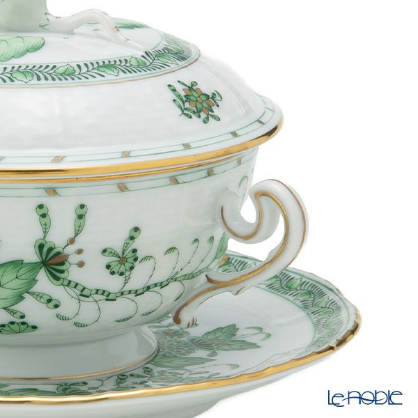 ヘレンド インドの華グリーン FV スープカップ＆ソーサー 蓋付 00744-0-09