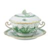 ヘレンド インドの華グリーン FV スープカップ＆ソーサー 蓋付 00744-0-09