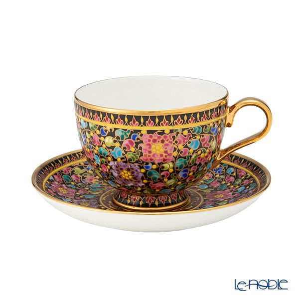 ブランベンジャロン工房 ティーカップ＆ソーサー フラワーズ多彩ブラック